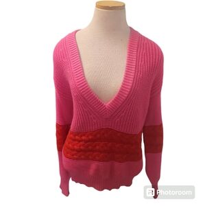 Veda pink & red knot vneck oversized sweater EUC